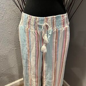🌺VANELLA STAR LINEN BLEND STRIPPED BOHO WIDE LEG PANTS SIZE XL🌺